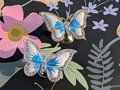 Enameled butterfly drawer handle/Pearly blue and white butterfly cabinet pull/Nursery decor/Nursery door knob/Childrens door handle