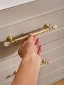 Shiny gold brass pink crystal bar handle/Semi precious stone and brass drawer pull/unique cabinet handle/IKEA hack/wardrobe door handle