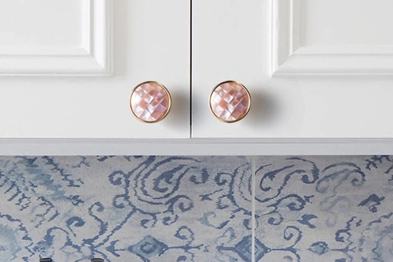 Checked pink mother of pearl drawer pull/pink pearl cabinet handle/pearl furniture hardware/pink shell cabinet pull/gold pearl door knob