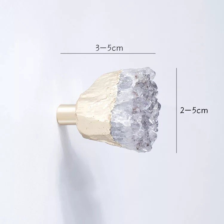 Natural Irregular shaped purple Amethyst drawer handle/Rough cut quartz crystal and gold brass cabinet pull/Gemstone door knob/geode handle