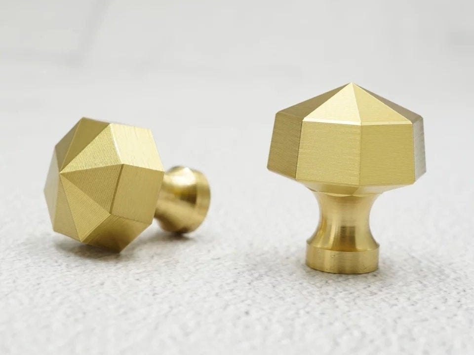Heavy gold brass octagonal pyramid drawer pull/geometric cabinet handle/gold furniture hardware/classic door handle/hexagonal knob/IKEA hack