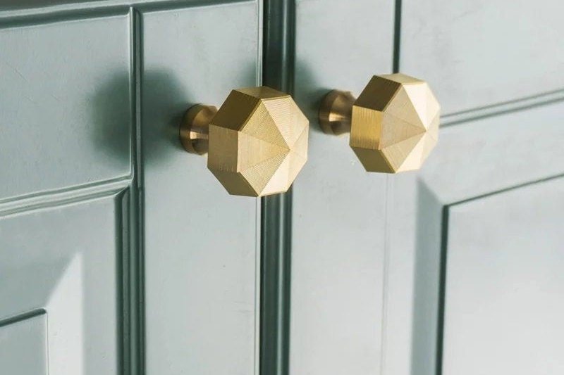 Heavy gold brass octagonal pyramid drawer pull/geometric cabinet handle/gold furniture hardware/classic door handle/hexagonal knob/IKEA hack