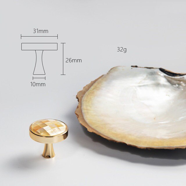 Checked yellow mother of pearl drawer pull/Gold pearl cabinet handle/pearl furniture hardware/golden shell cabinet pull/gold pearl knob