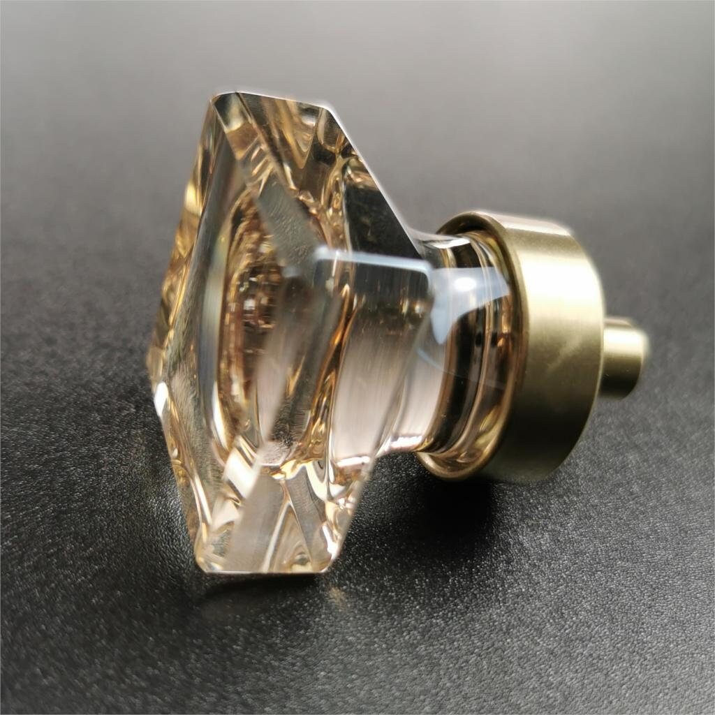 Square cut golden crystal Cabinet Pull/Vintage style crystal drawer handle/Mid century modern crystal drawer knob/Retro style square handle