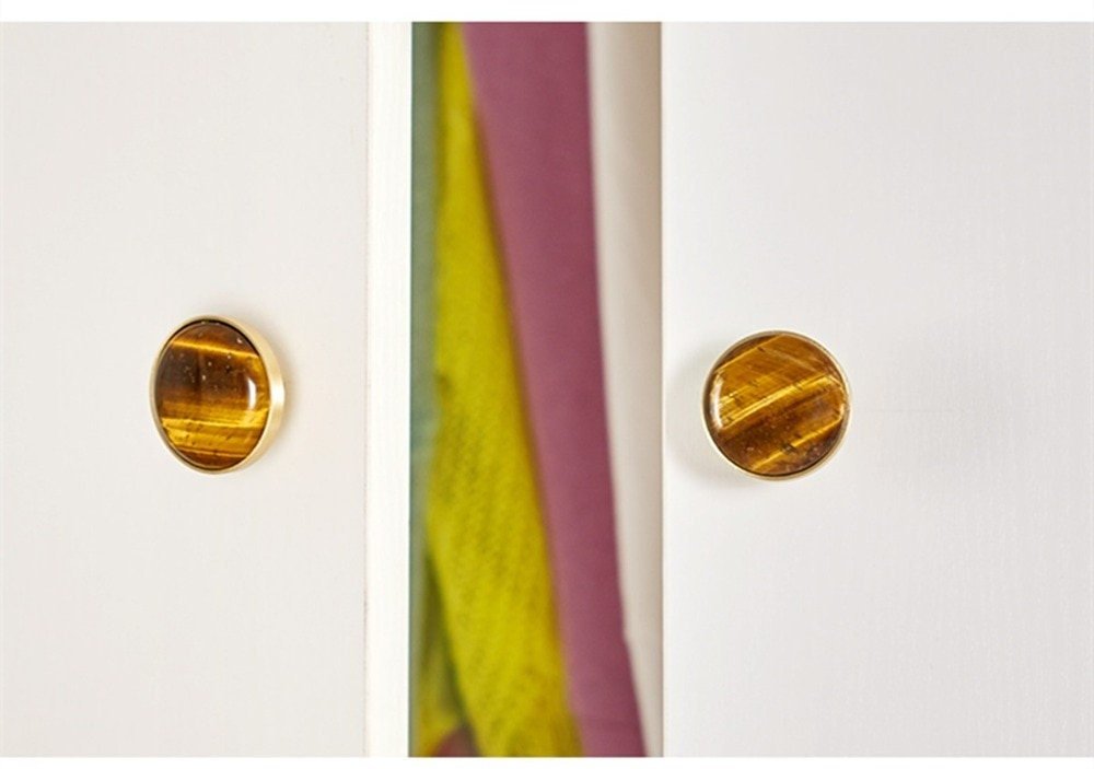 Round polished tiger eye stone and brass drawer pull/Golden brown semi precious stone cabinet handle/Gold gemstone door knob/Stone hardware