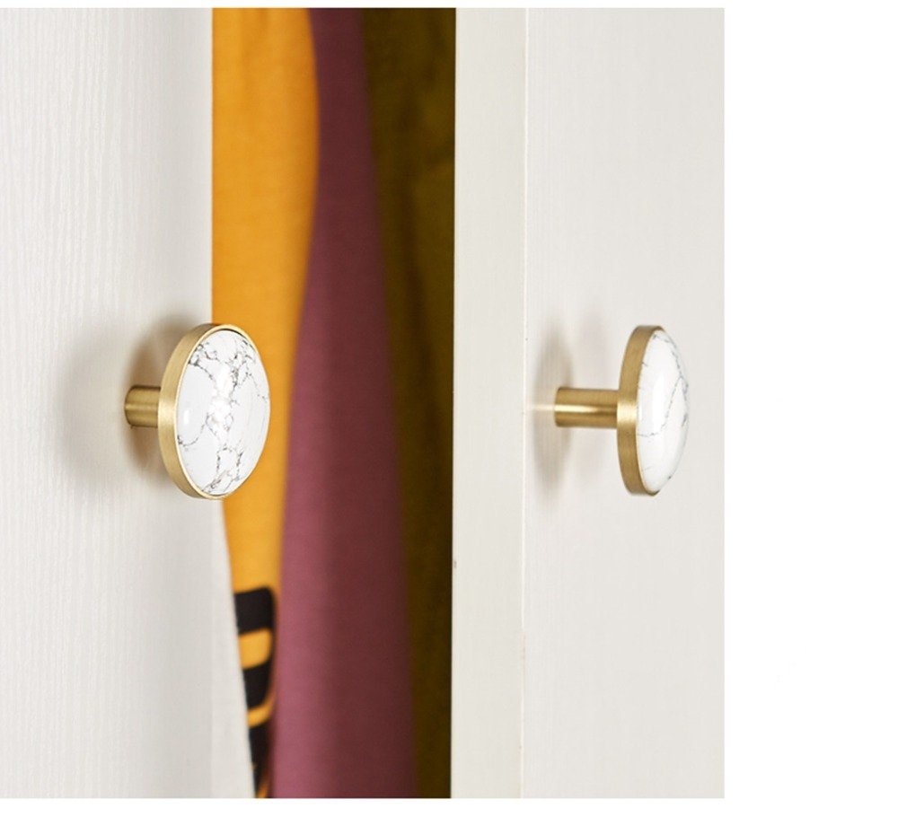 Round Smooth Polished white turquoise cabochon with brass surround Drawer pull Cabinet handle Knob door handles furniture hardware upcycling