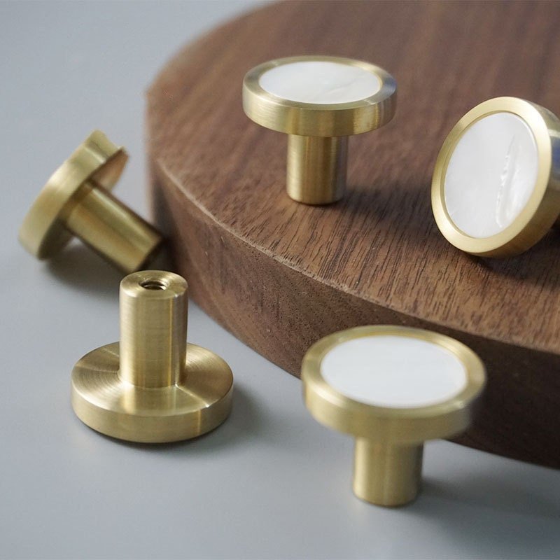 Gold rim white mother of pearl drawer pull/shell cabinet handle/white pearl drawer knob/round white pearl door handle/brass and pearl handle
