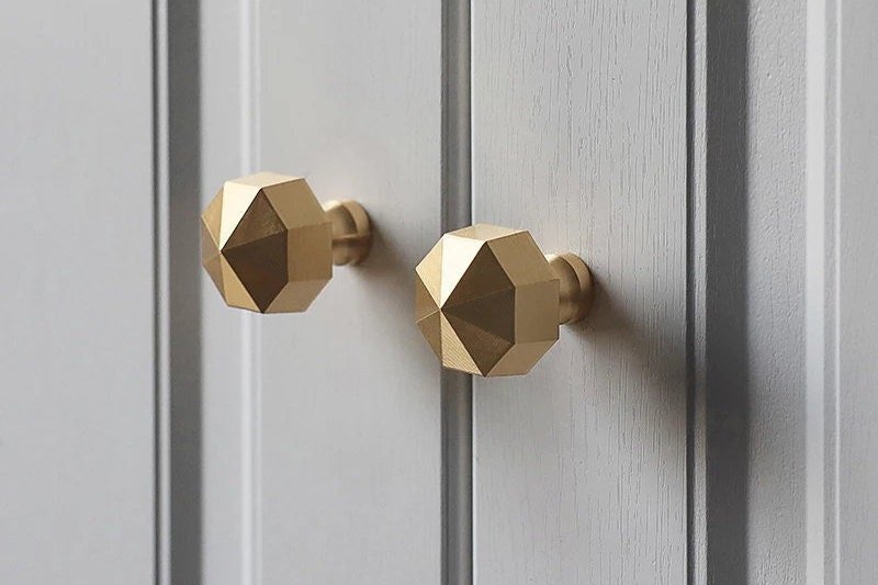 Heavy gold brass octagonal pyramid drawer pull/geometric cabinet handle/gold furniture hardware/classic door handle/hexagonal knob/IKEA hack