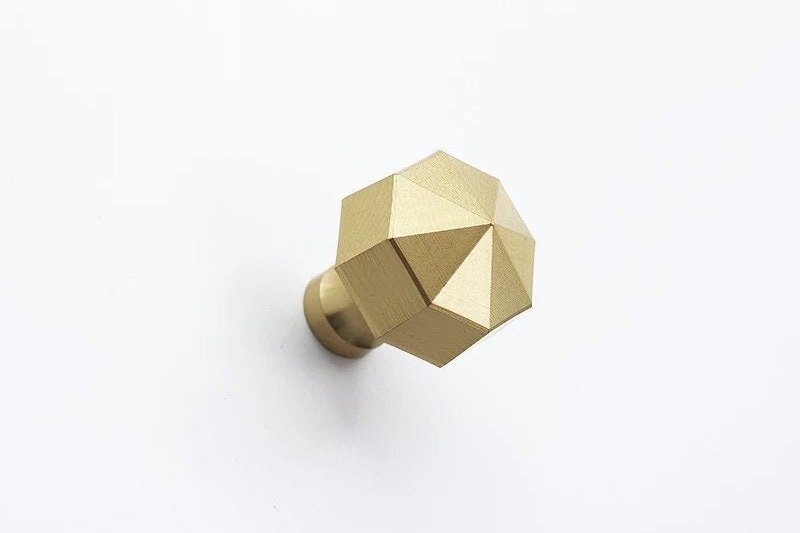 Heavy gold brass octagonal pyramid drawer pull/geometric cabinet handle/gold furniture hardware/classic door handle/hexagonal knob/IKEA hack