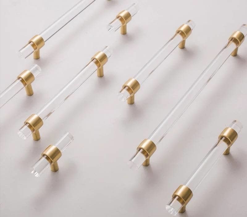 Brass and clear lucite cabinet bar pull handle/Clear acrylic drawer handle/Lucite furniture hardware/Brass transparent resin cabinet handle
