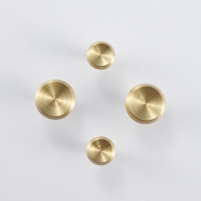 Circular brushed pattern drawer knob/Classic round brass cabinet handle/Gold brass button shaped cabinet pull/Gold brass kitchen hardware