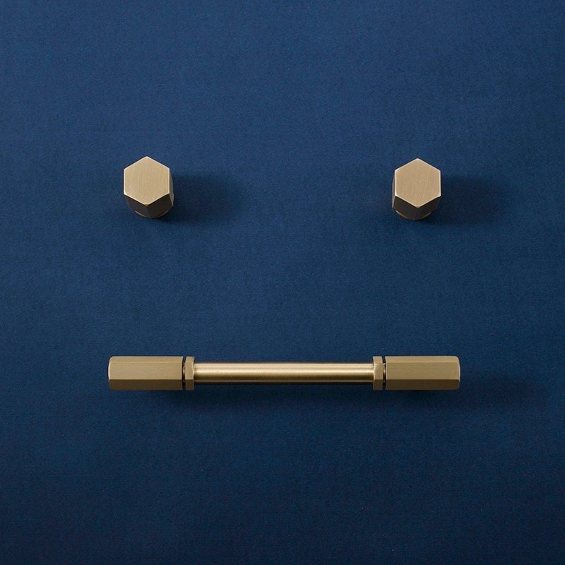 Industrial chic hexagonal shaped drawer pull/Gold nut style solid brass cabinet knob/Gold brass geometric door knob/man cave brass hardware