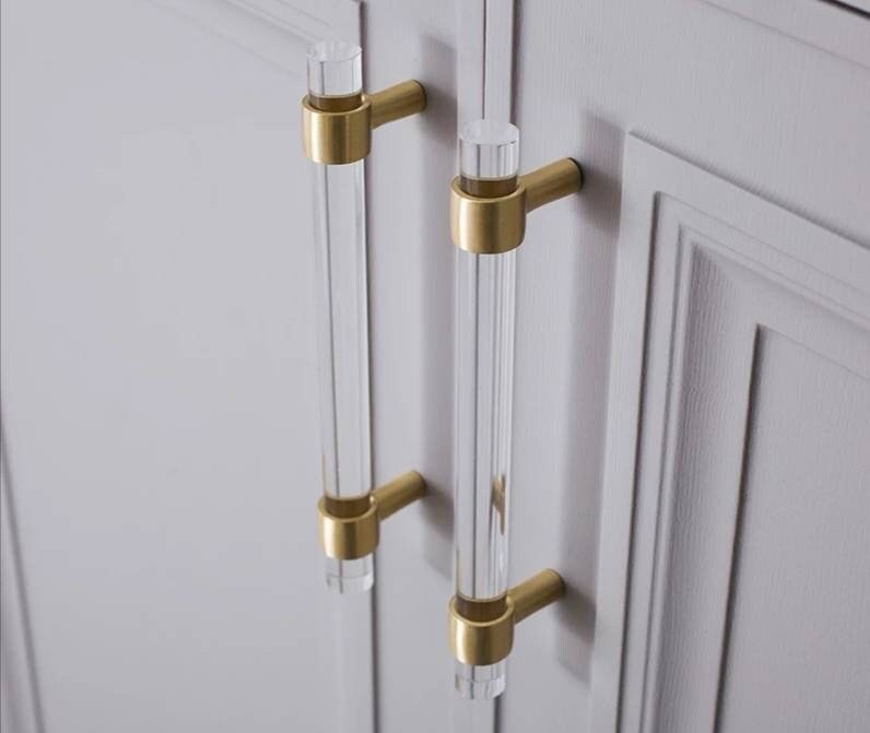 Brass and clear lucite cabinet bar pull handle/Clear acrylic drawer handle/Lucite furniture hardware/Brass transparent resin cabinet handle