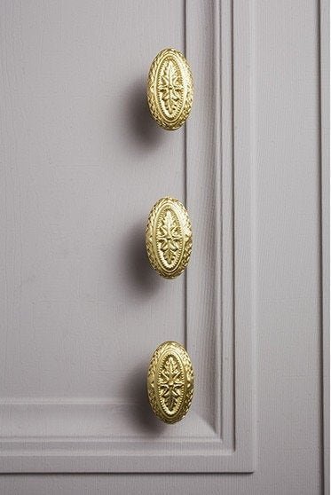 Antique Baroque style drawer knob/Brass oval cabinet pull/gold or silver Regency style door handle/gold Furniture hardware/rocco drawer pull