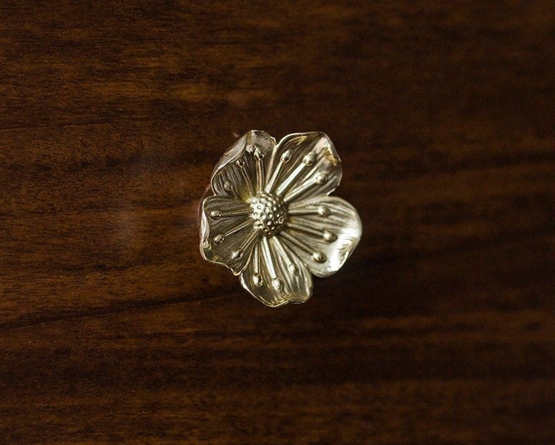 Beautiful gold brass cherry blossom cabinet handle/Brass flower shaped drawer pull/Gold brass bloom door knob/bedroom furniture hardware
