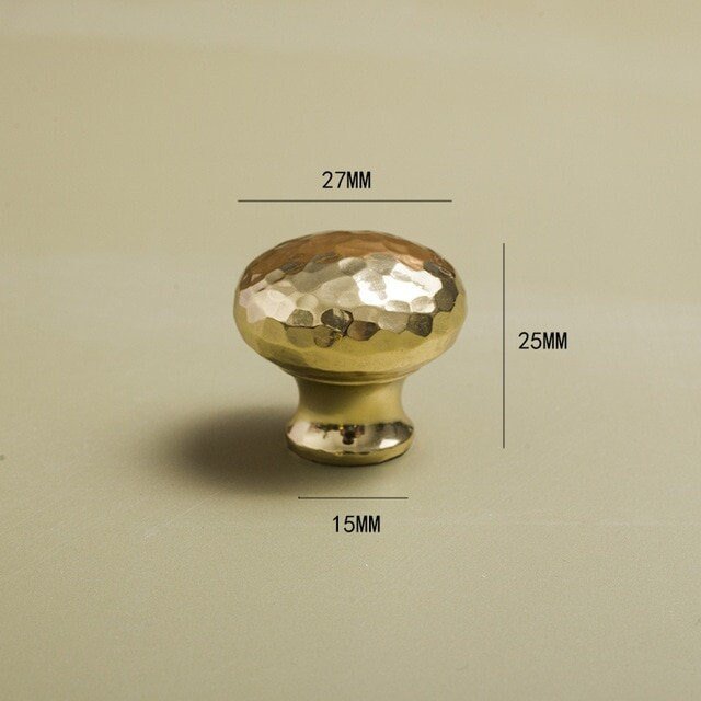 Round shiny gold hammered brass cabinet handle/Glittery gold drawer knob/Polished textured brass door handle/Solid brass furniture hardware