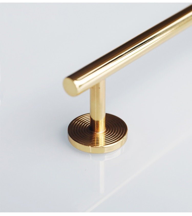 Shiny Gold Brass 6mm thick bar pull handle with round backplates/shiny gold drawer pull/kitchen furniture hardware/retro gold door handle