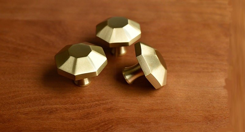 Gold geometric shaped drawer handle/Octagonal pyramid drawer pull/kitchen cabinet handle/Brass furniture hardware/Flat topped Octagonal knob