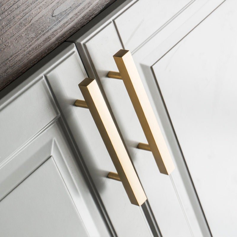 Gold brass square bar cabinet handle/Rectangular shaped drawer pull/Brass furniture hardware/Gold kitchen handle/renovation handle/geometric