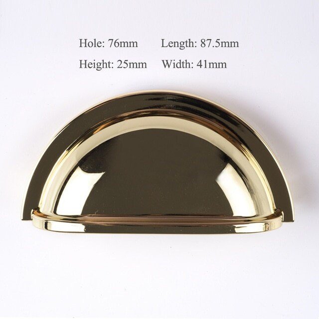 Shiny Gold Cup Handle/Traditional gold semi circle cabinet pull/Gold kitchen hardware/Polished gold drawer pull/Traditional gold hardware