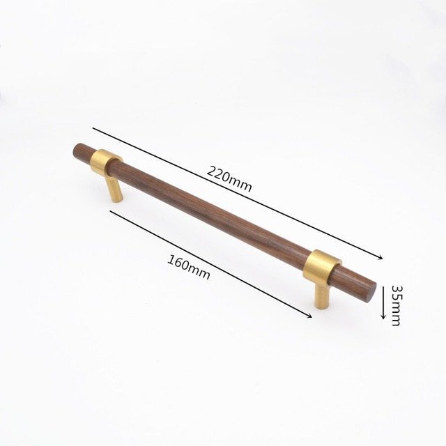 Dark brown wood and gold brass cylindrical shaped bar handle/wooden drawer pull/kitchen furniture hardware/modern cabinet handle/simple look
