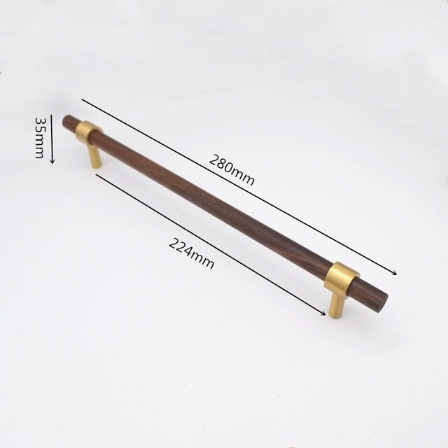 Dark brown wood and gold brass cylindrical shaped bar handle/wooden drawer pull/kitchen furniture hardware/modern cabinet handle/simple look