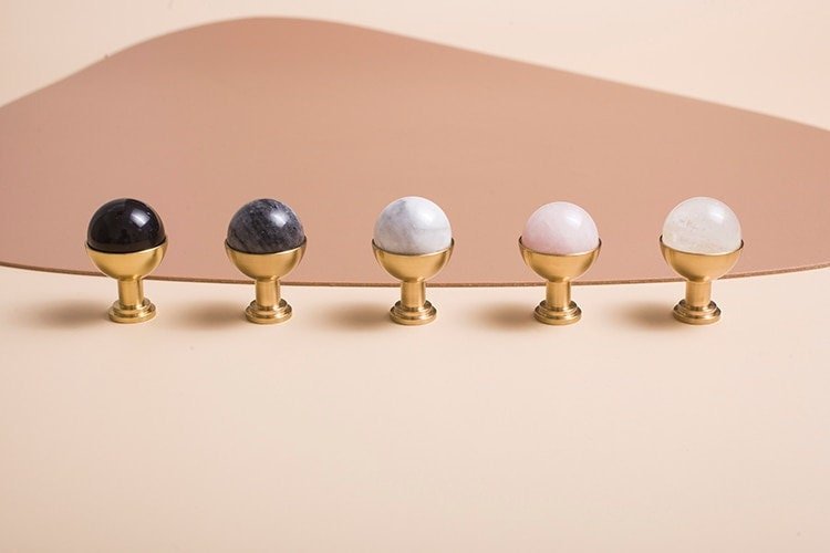 Semi precious stone ball and brass egg cup drawer handle/marble ball and brass cabinet handle/stone furniture hardware/gemstone door knob