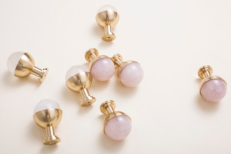 Semi precious stone ball and brass egg cup drawer handle/marble ball and brass cabinet handle/stone furniture hardware/gemstone door knob