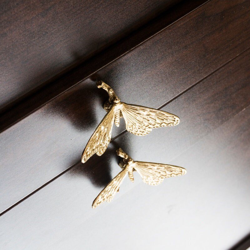 Brass butterfly on a branch cabinet handle/Monarch butterfly cabinet pull/butterfly door handle/gold butterfly knob/Gold furniture hardware