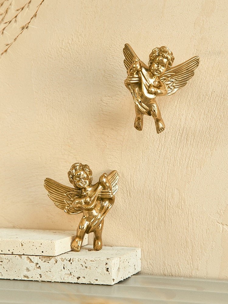 Gold brass cherub door handle/Baby Angel Cabinet Pull/Gold Eros shaped drawer pull/Gold brass angelic themed furniture hardware/Sweet cherub