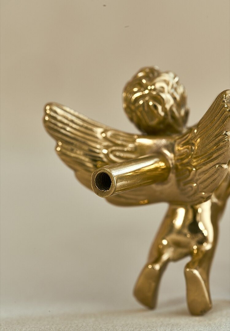Gold brass cherub door handle/Baby Angel Cabinet Pull/Gold Eros shaped drawer pull/Gold brass angelic themed furniture hardware/Sweet cherub