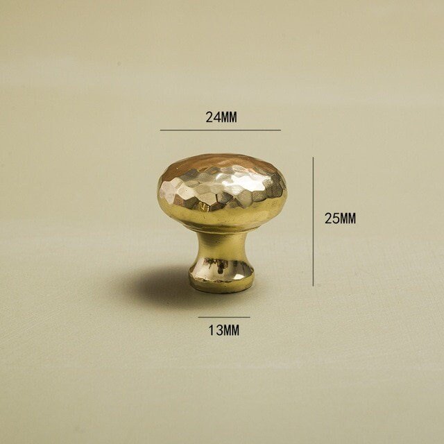 Round shiny gold hammered brass cabinet handle/Glittery gold drawer knob/Polished textured brass door handle/Solid brass furniture hardware
