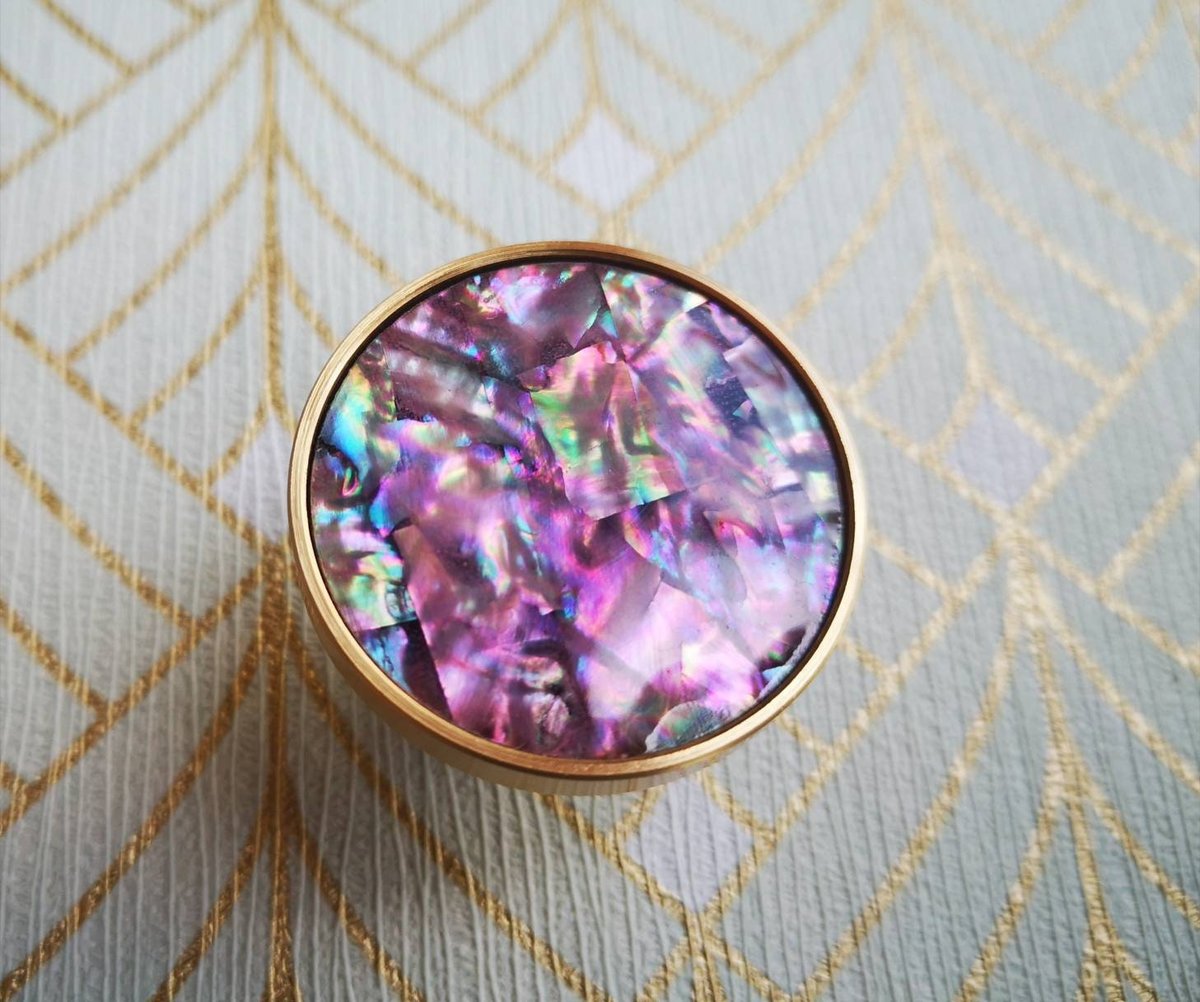 Pink mother of pearl drawer pull/liliac pearl and gold brass cabinet handle/round shell drawer knob/nursery decor/pink furniture hardware