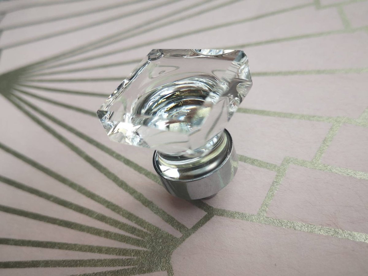 Square cut clear crystal cabinet Pull/Vintage style crystal drawer handle/Mid century modern crystal drawer knob/Retro style square handle