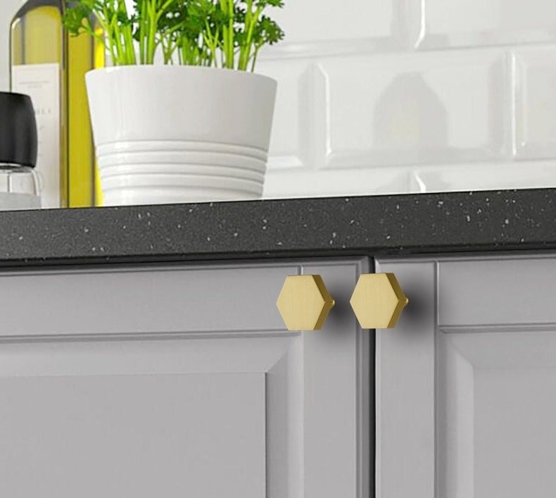Gold, Black or Bronze Hexagonal drawer handle/Brass geometric cabinet handle/hexagon shaped drawer knob/brass furniture hardware/IKEA hack