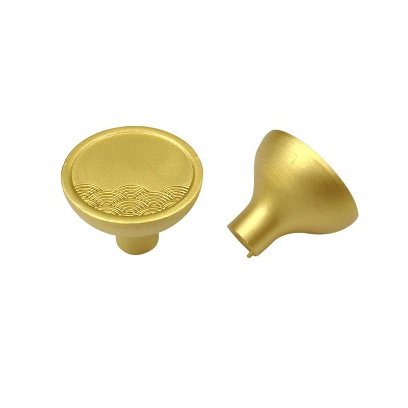 Round brass drawer handle with embossed wave design/Gold circle cabinet pull with wave pattern/Gold Brass Door Knob/Brass furniture hardware