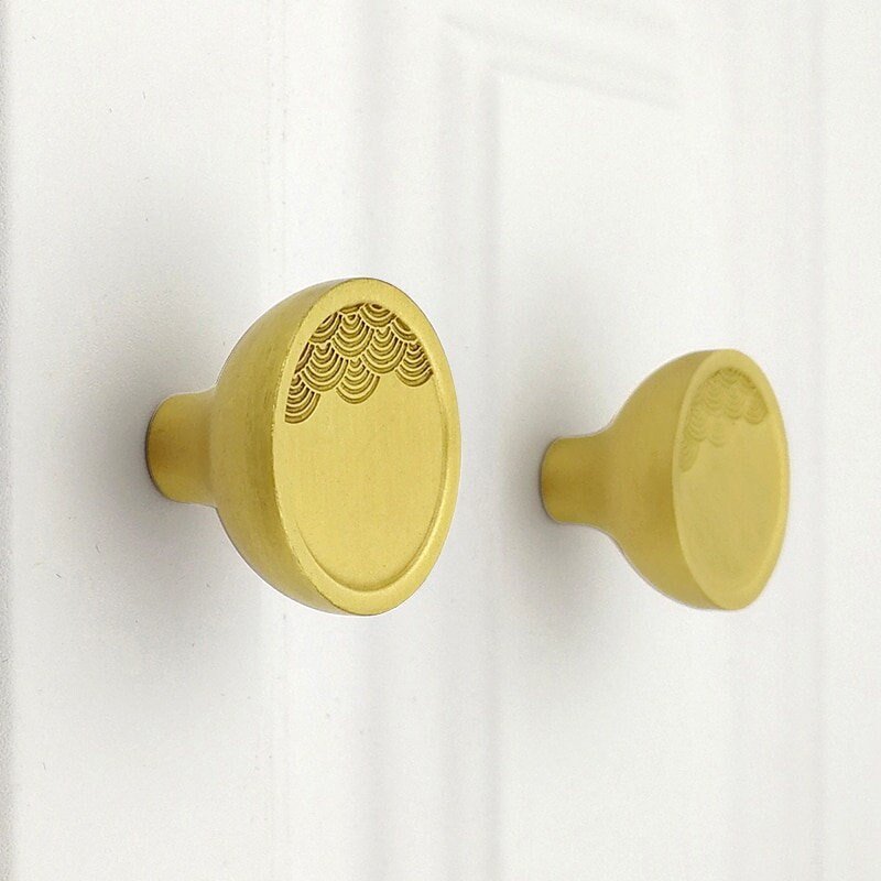 Round brass drawer handle with embossed wave design/Gold circle cabinet pull with wave pattern/Gold Brass Door Knob/Brass furniture hardware