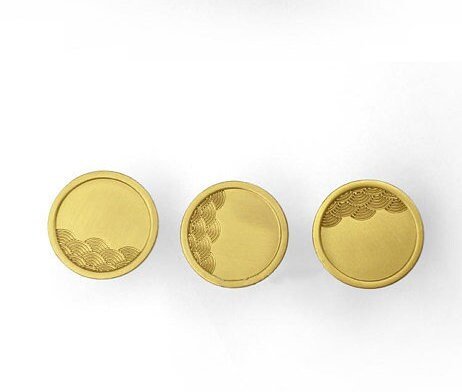 Round brass drawer handle with embossed wave design/Gold circle cabinet pull with wave pattern/Gold Brass Door Knob/Brass furniture hardware