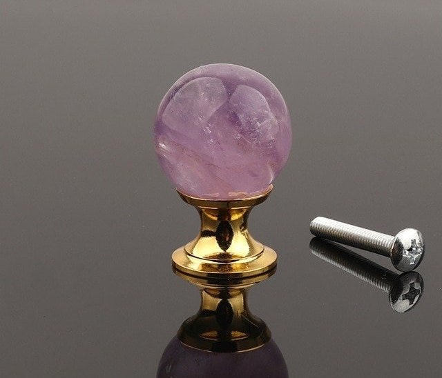 Semi precious stone ball drawer knob/Crystal drawer pull/Round gemstone cabinet handle/Amethyst door knob/Quartz crystal handle/Jade handle