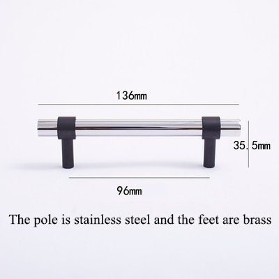 Matte Black and shiny silver stainless steel cabinet bar handle/Silver and black drawer pull/Silver furniture hardware/Monochrome hardware