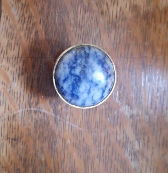 Round electric blue and white marble drawer handle/Smooth Blue marble and brass cabinet handle/Marble furniture hardware/Blue door knob