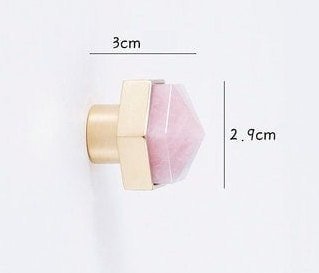 Pink rose quartz crystal hexagonal drawer pull/Pink semi precious stone and brass cabinet handle/Pink gemstone door knob/furniture hardware