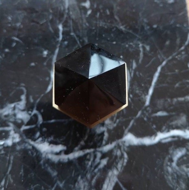Black shiny Obsidian hexagonal drawer knob/Semi precious stone and brass hexagonal cabinet pull/Black stone cabinet handle/Gemstone handle