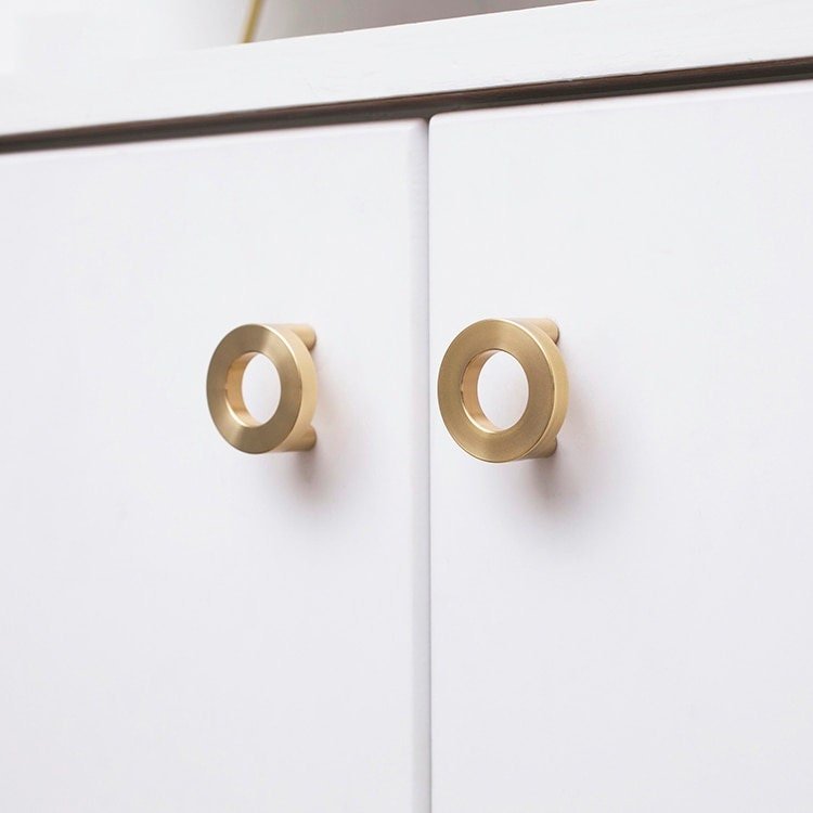 Gold brass circle cabinet handle/O shaped door handle/small circle drawer pull/circle shaped door knob/gold furniture hardware/retro handle