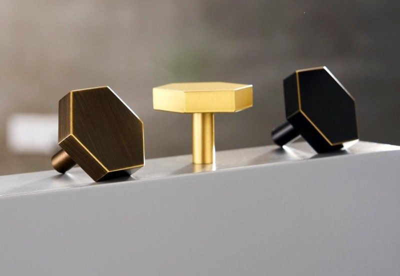Gold, Black or Bronze Hexagonal drawer handle/Brass geometric cabinet handle/hexagon shaped drawer knob/brass furniture hardware/IKEA hack