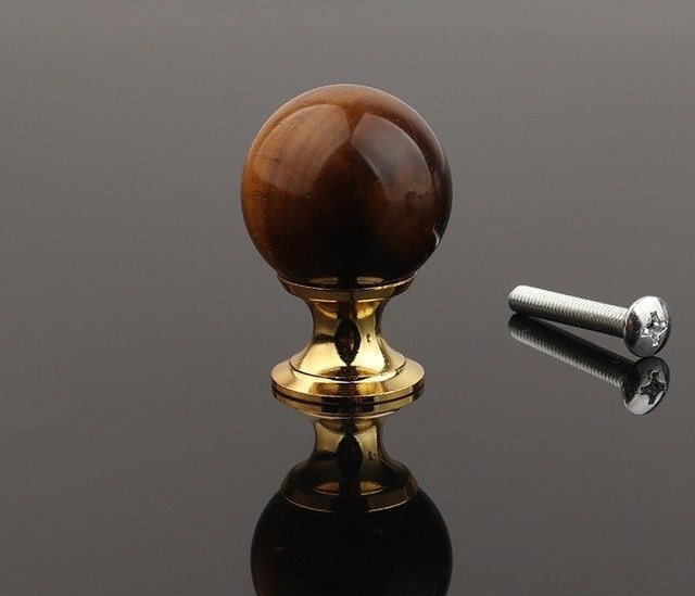 Semi precious stone ball drawer knob/Crystal drawer pull/Round gemstone cabinet handle/Amethyst door knob/Quartz crystal handle/Jade handle