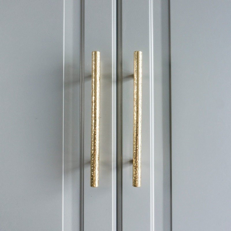 Glittery gold hammered brass cabinet bar handle/Shiny solid brass drawer pull/textured gold brass door handle/Gold brass furniture hardware