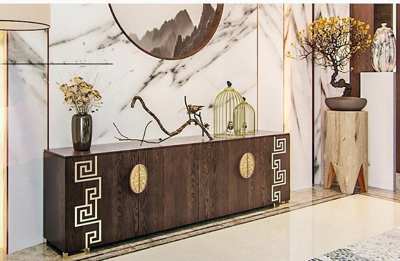 Oriental style wardrobe handles/Solid brass swirling mist design cabinet pulls/Large gold semi circle door handles/Demi lune drawer handle