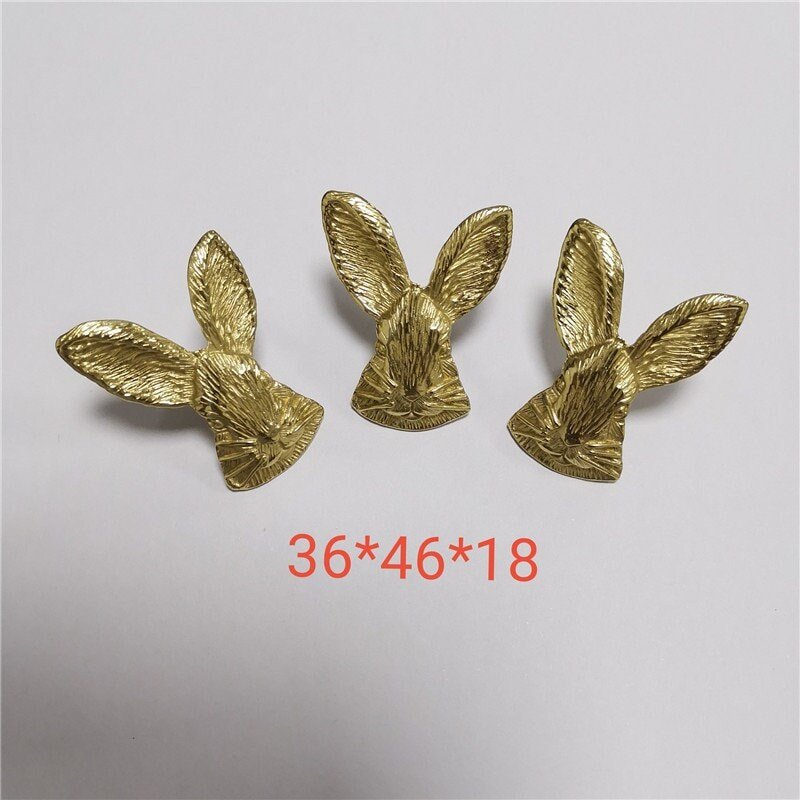 Gold brass Rabbit face cabinet pull/Gold bunny drawer handle/Nursery door knob/Woodland animal hardware/Rabbit door handle/Bunny door handle