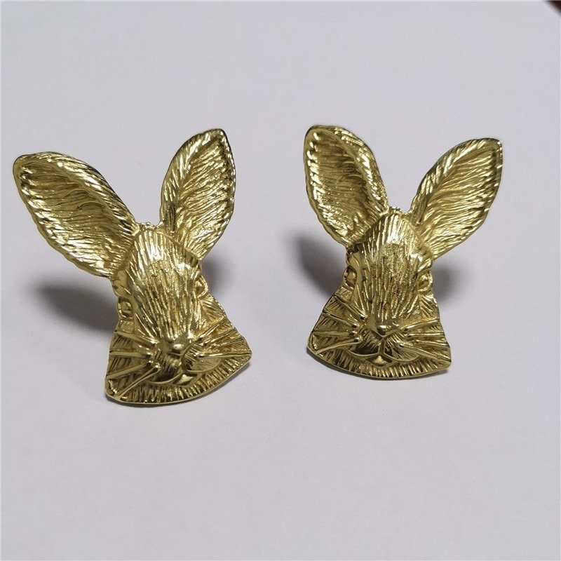 Gold brass Rabbit face cabinet pull/Gold bunny drawer handle/Nursery door knob/Woodland animal hardware/Rabbit door handle/Bunny door handle